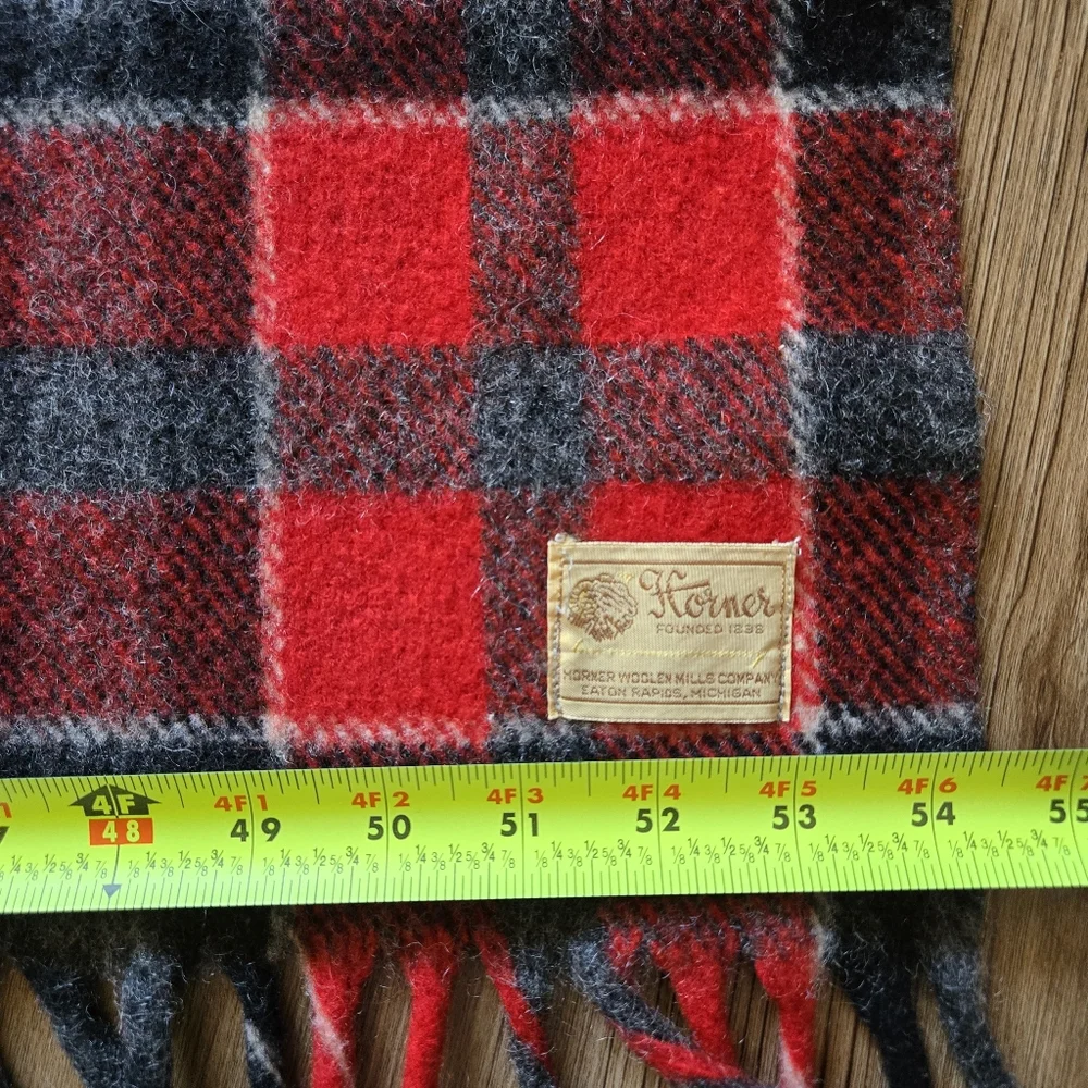 Red Plaid Woven Horner Woolen Mills Wool Blanket 54”x61”-Eaton Rapids, Michigan - Picture 6 of 6